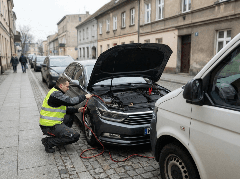 diagnostyka akumulatora samochodowego miernikiem przez serwisanta Mago Car