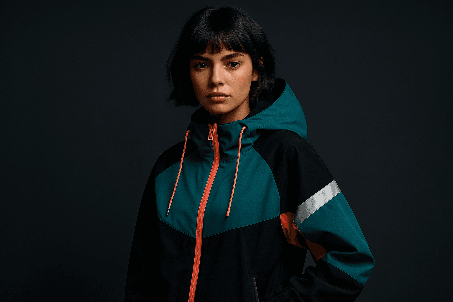 Model girl in orange coat