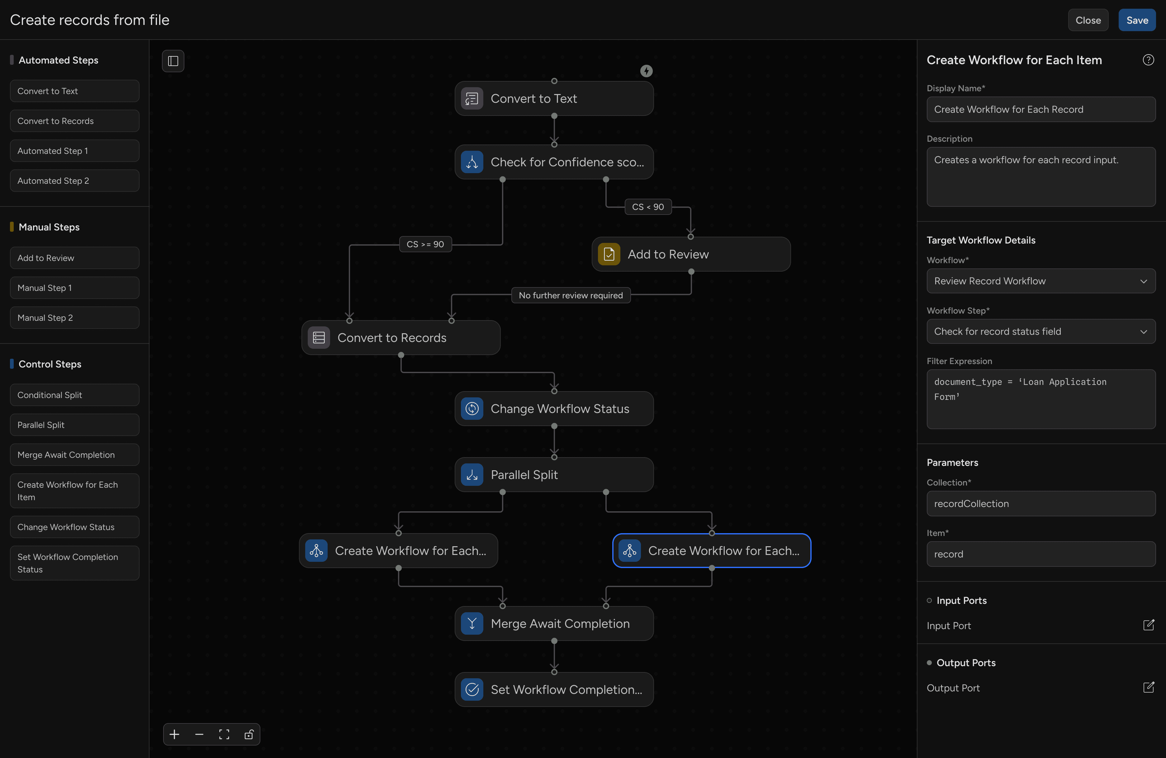 Grid view showing ongoing step with mixed sub-task statuses