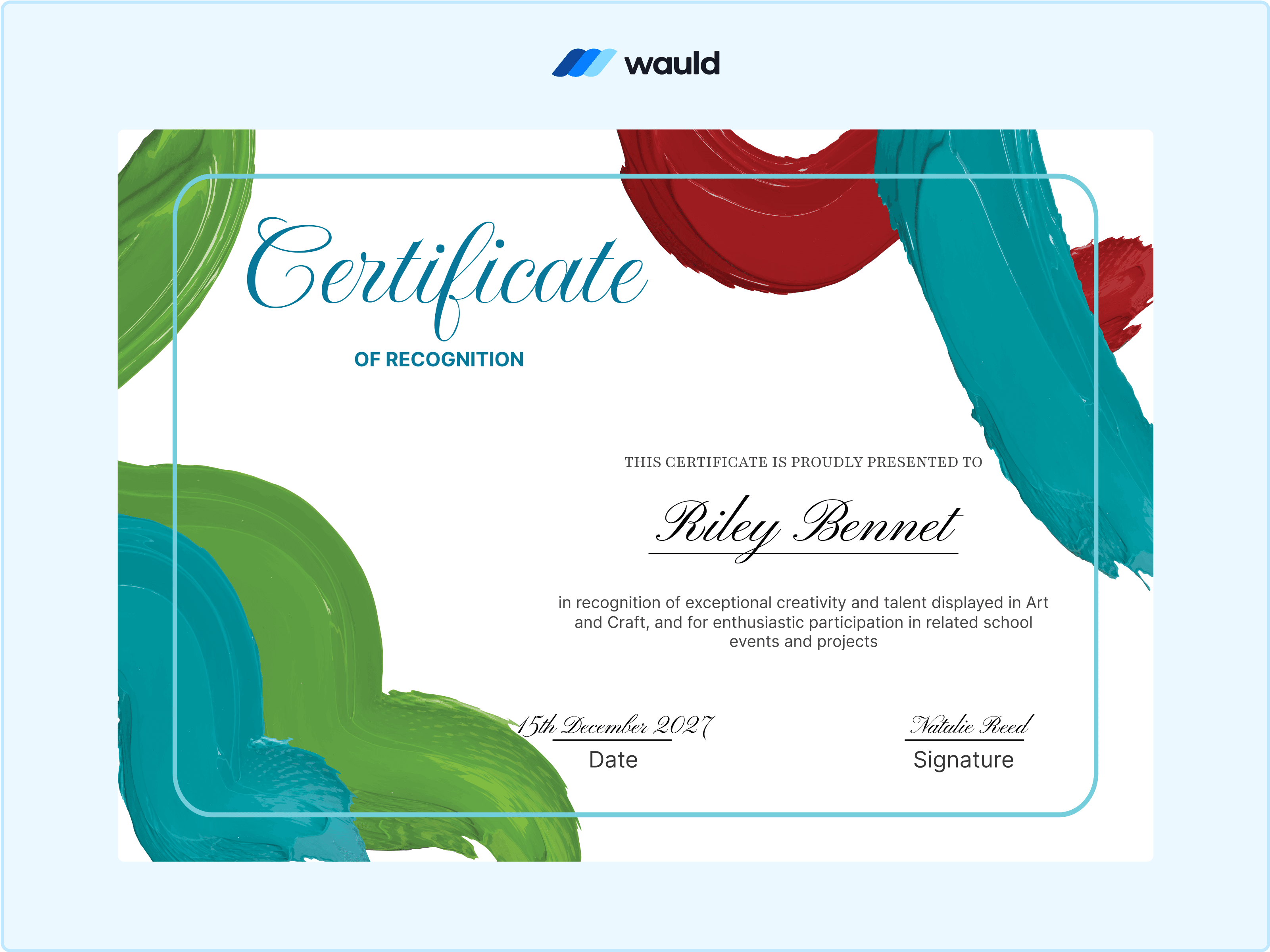 Wauld - School certificate of recognition template 
