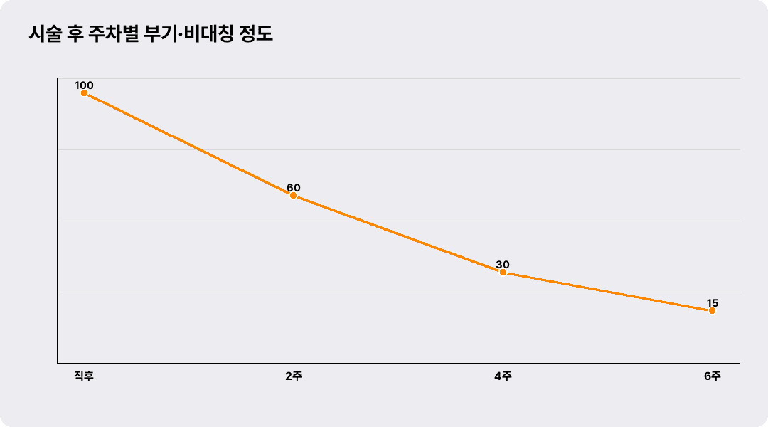 시술 후 주차별 부기·비대칭 정도