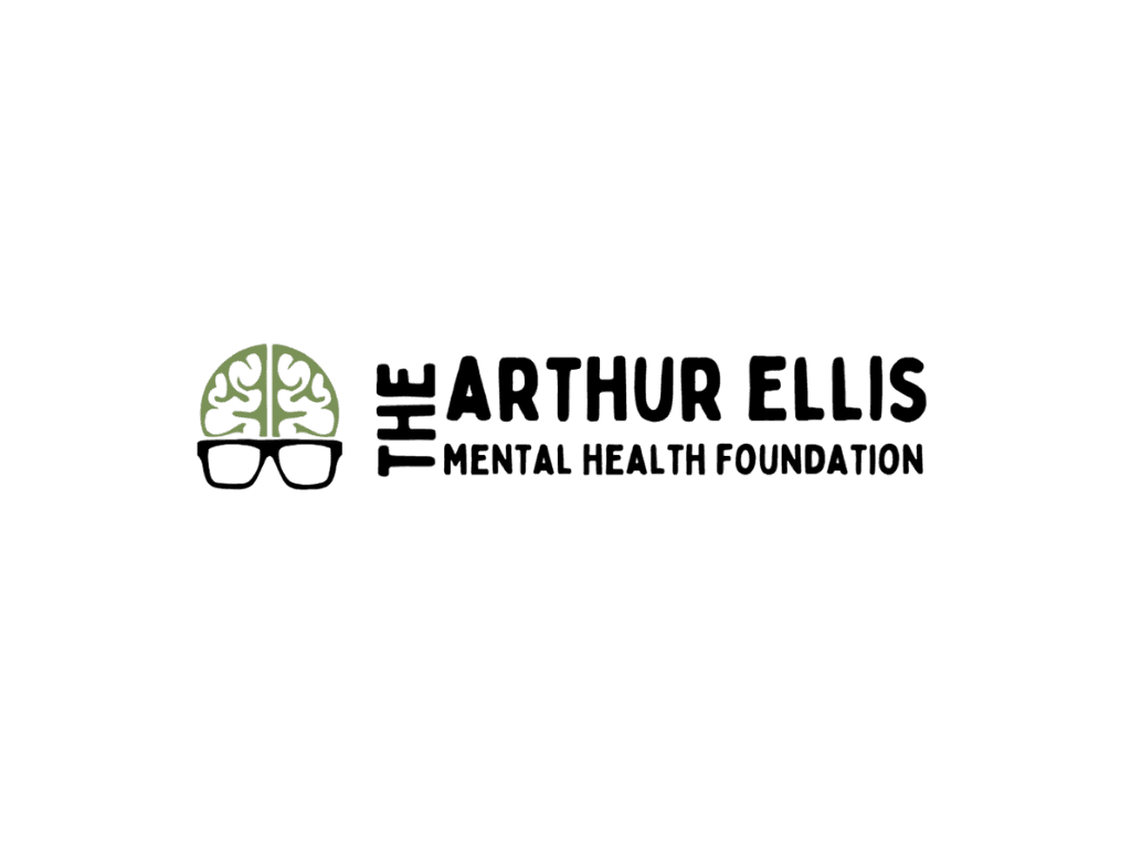Arthur Ellis logo, with a green brain and black thick frame glasses.