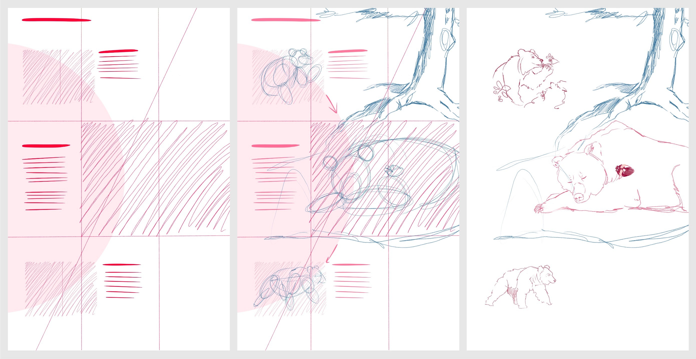 Image de composition de l'esquisse du projet d'hibernation des grizzlys par Élodie Ouellet-Belleau