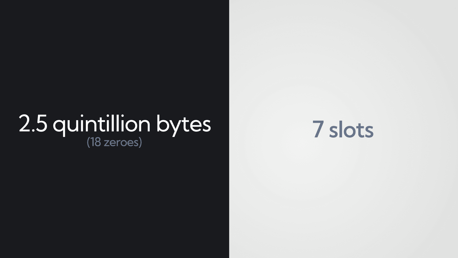 2.5 quintillion bytes versus 7 slots