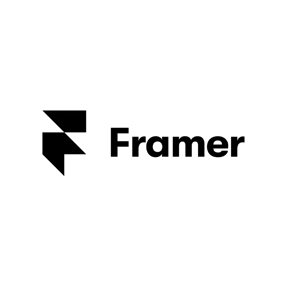 Framer logo: Black geometric "F" symbol next to the word "Framer" in a bold, modern typeface.