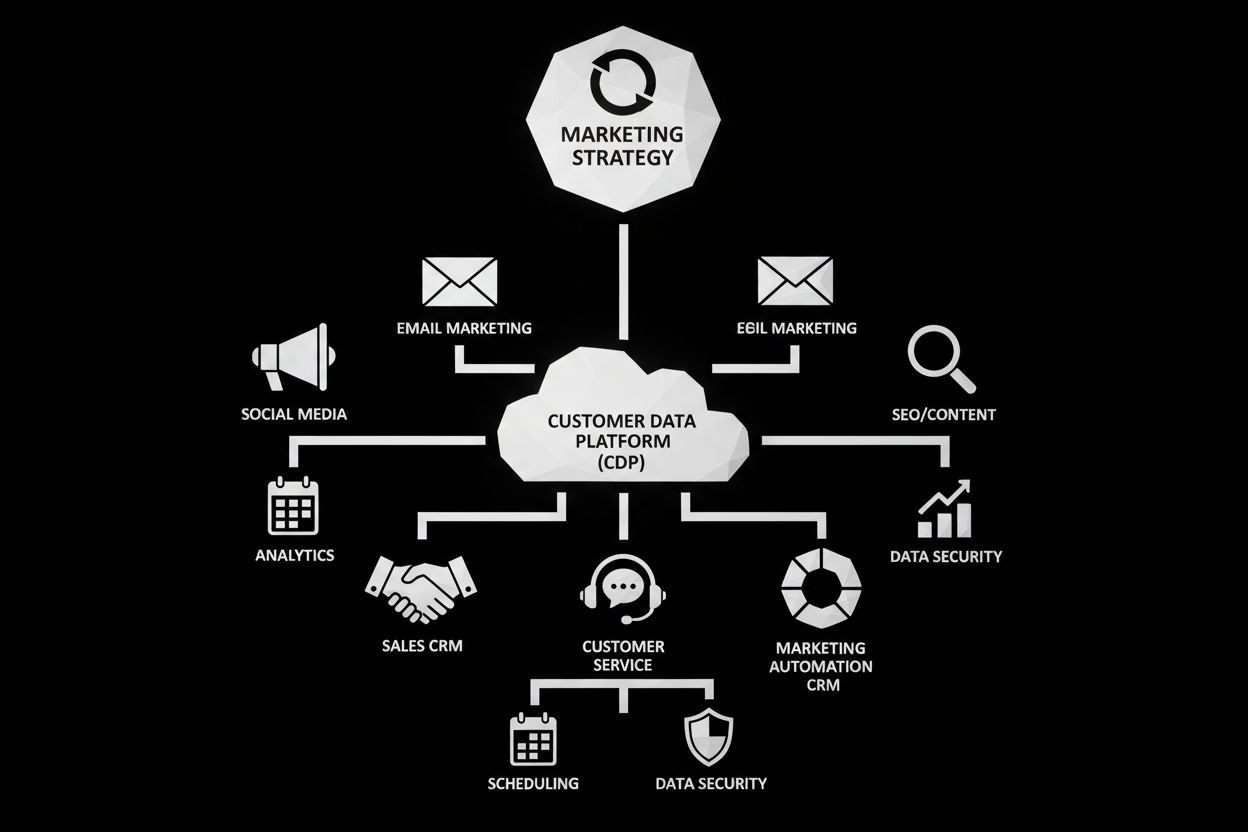 Marketing tech stack icons connected
