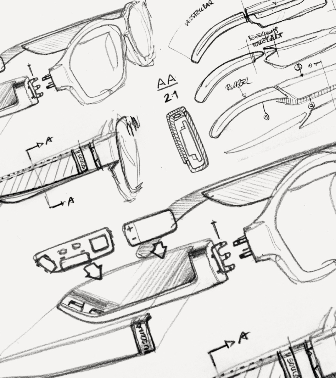 Pencil sketches of smart glasses. Fauna.