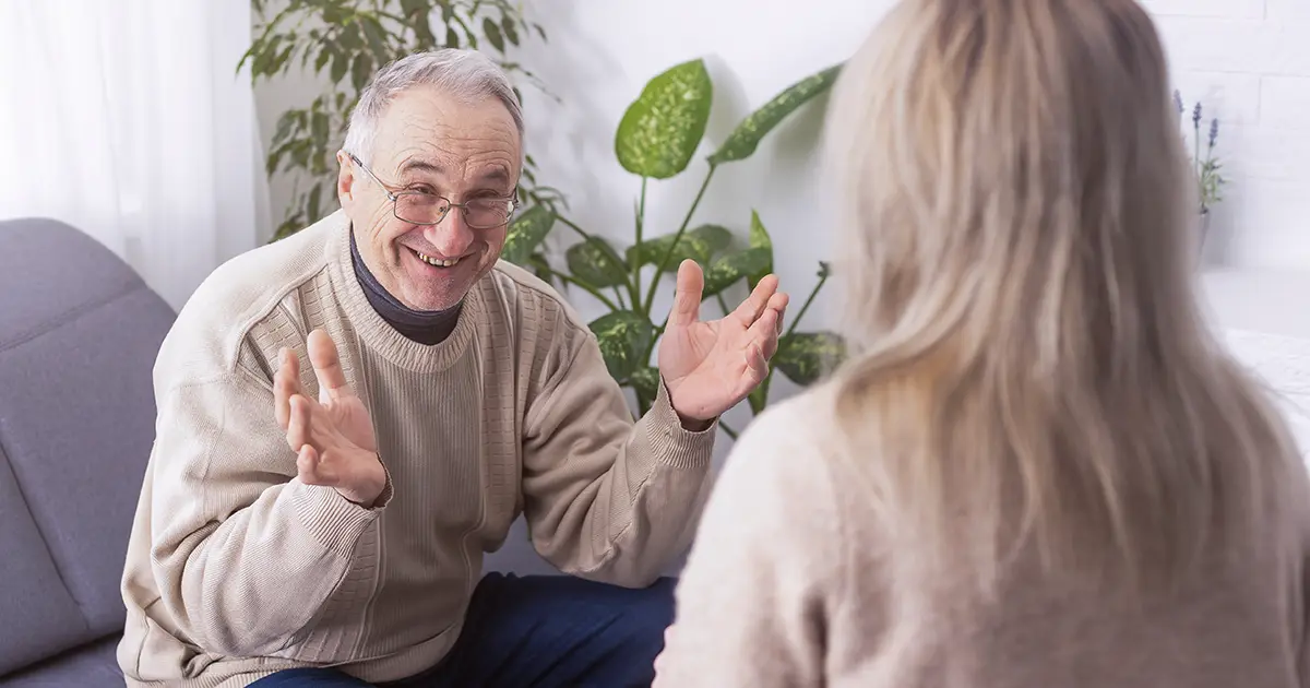 Illustration of a man who has improved hearing after prayer.