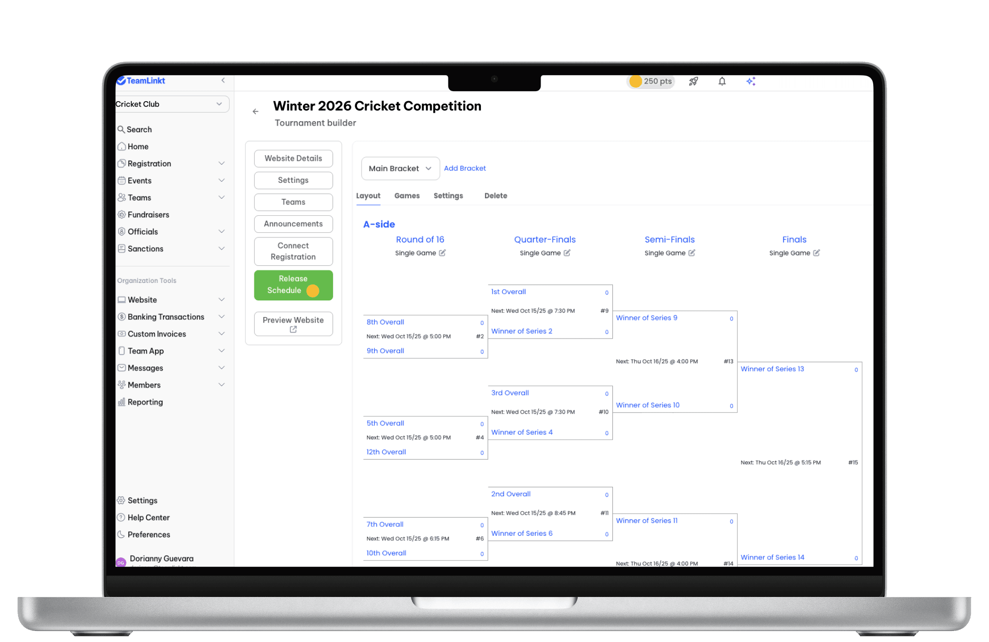 Cricket Schedule TeamLinkt's Tournament Tool