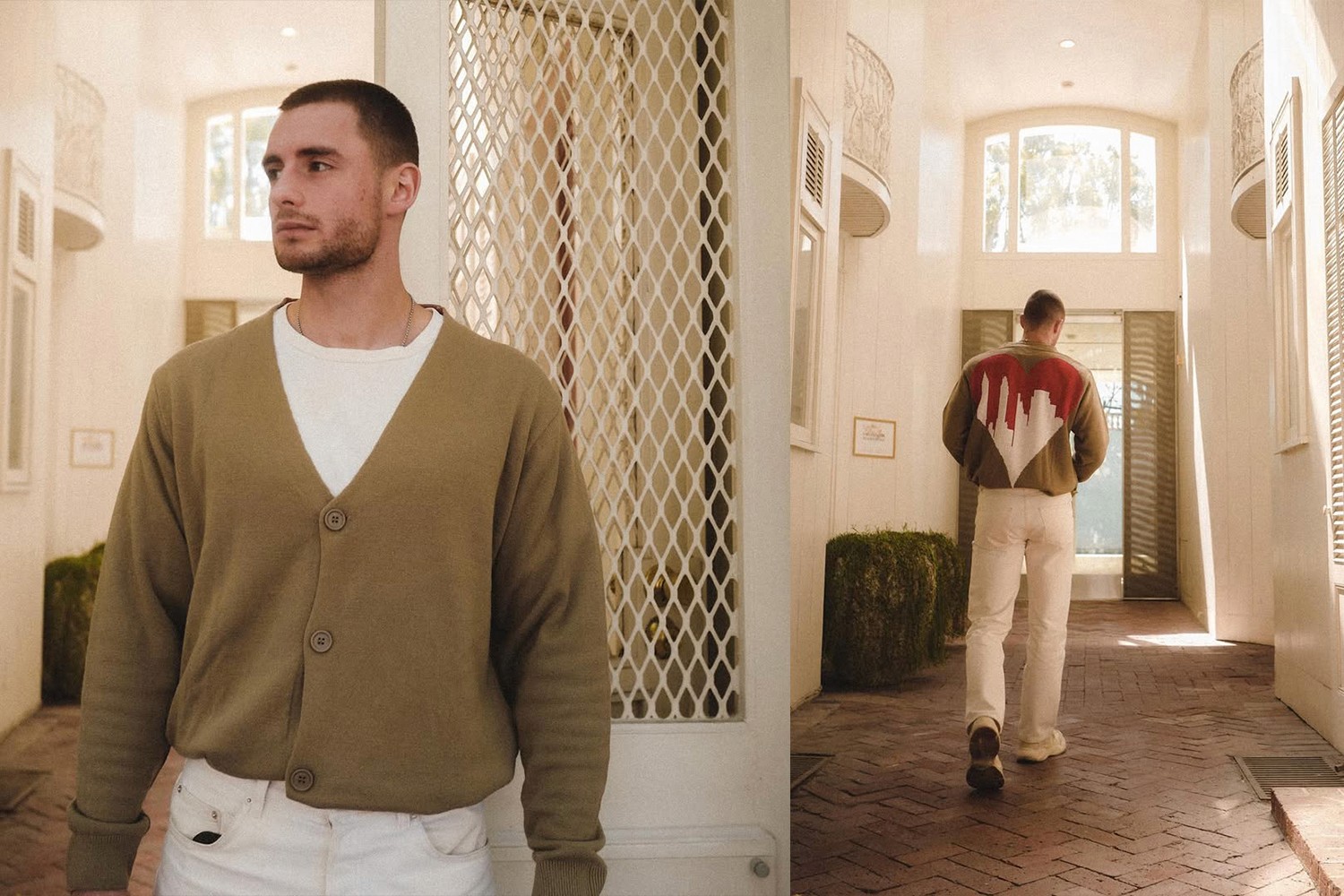 fabian arnold photoshooting in los angeles, oldschool car in teh background, palmtrees and tank top