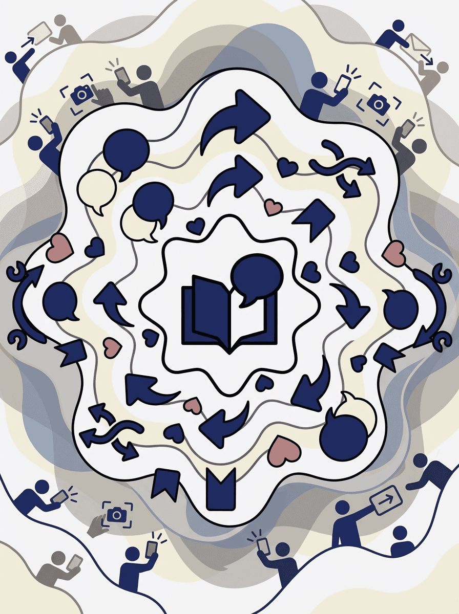 A woman stands in an office, with social media icons emerging from her laptop, symbolizing digital connectivity and engagement.