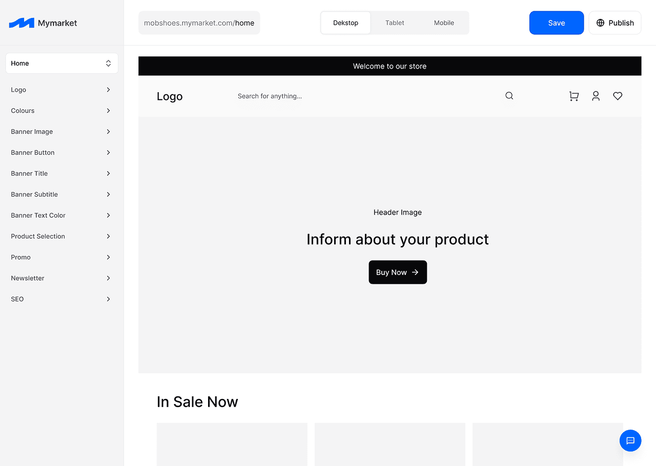 Website template editing screen