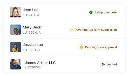 Lumanu tracks status of onboarding for you but takes care of the entire process