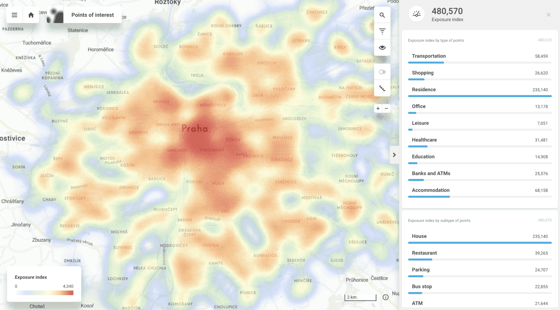 Exposure Index in CleverMaps Studio showing how exposed will be your location