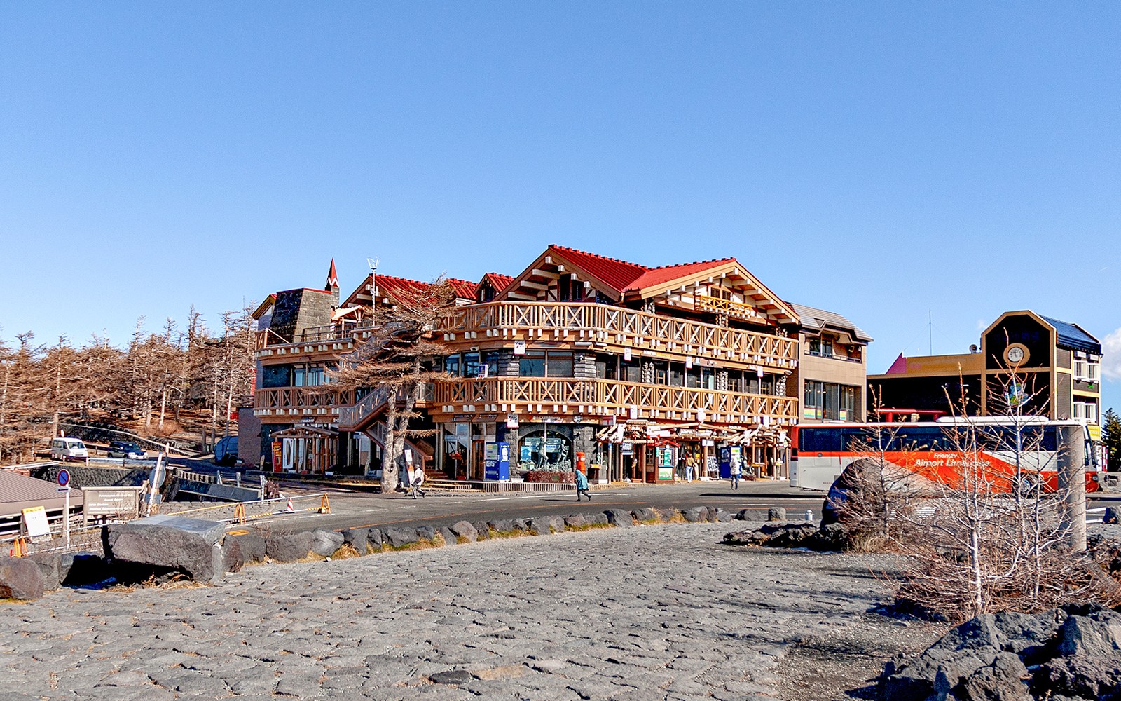 Mount Fuji's fifth station with tourists exploring the scenic view, Japan.