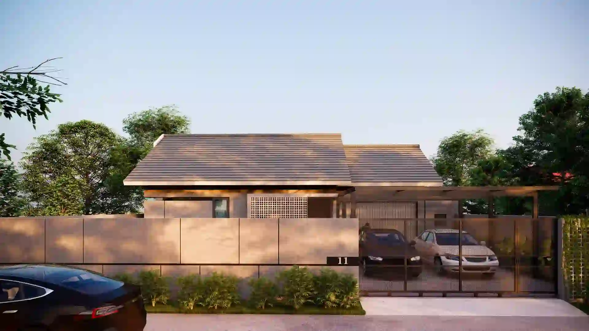 Mono House - Rumah dengan karakter kuat dan tegas - Purbalingga, Jawa Tengah - Tampak Depan Bangunan di Pagi Hari