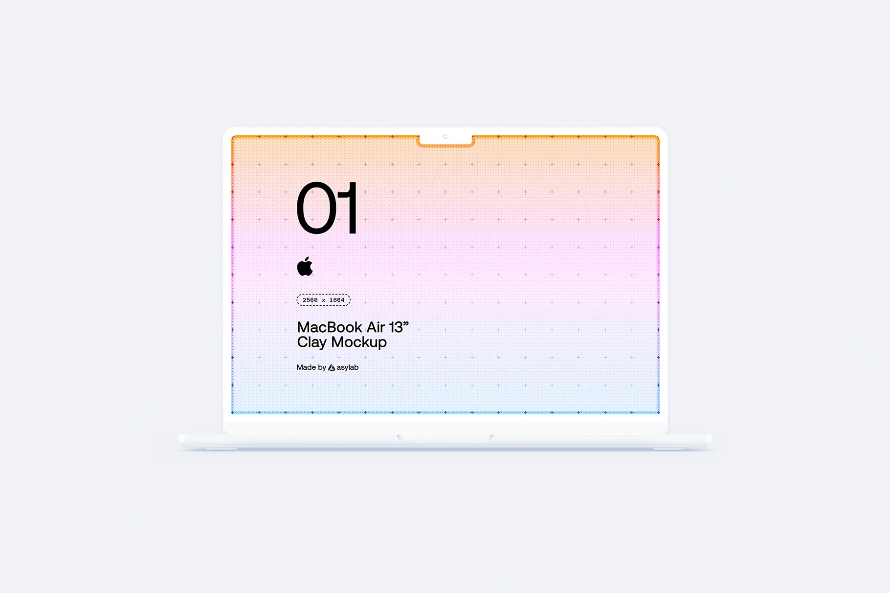 MacBook Air clay mockup with soft gradients and minimal visual style.