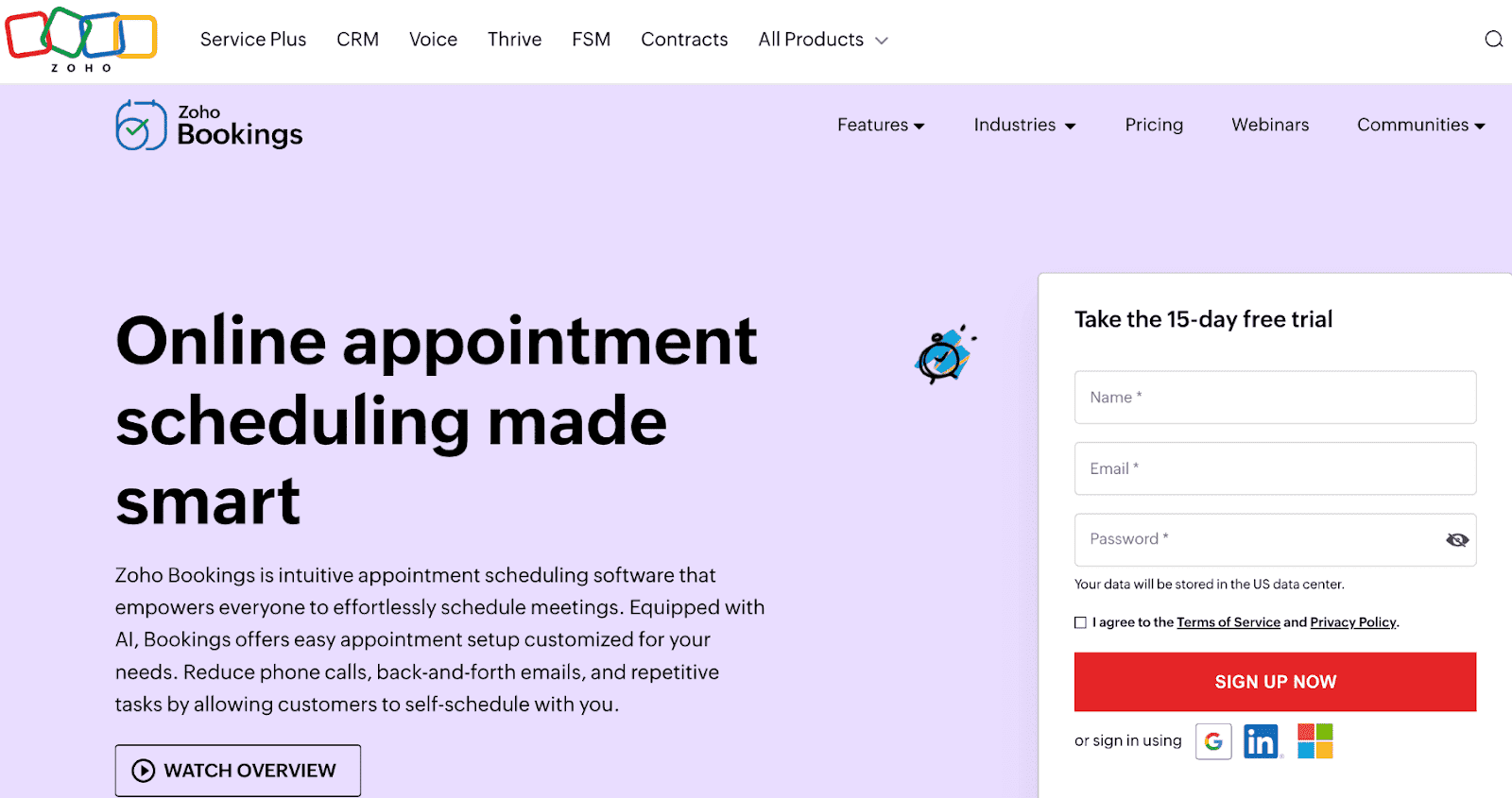 Zoho Bookings homepage