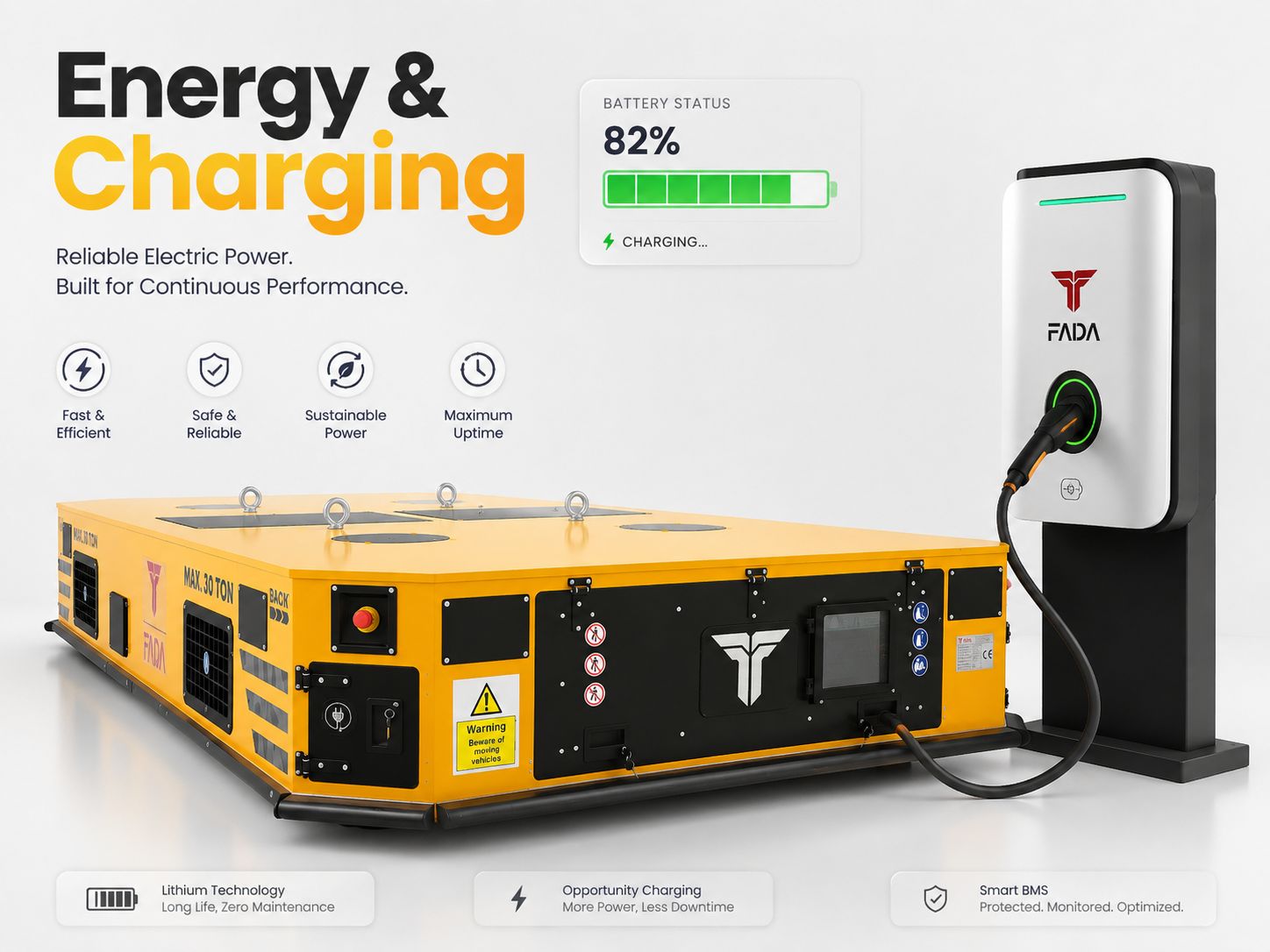 Elektryczna platforma FADA podczas ładowania akumulatora