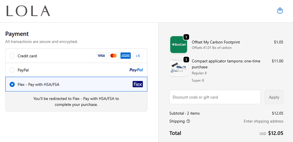 Tampon checkout using Flex