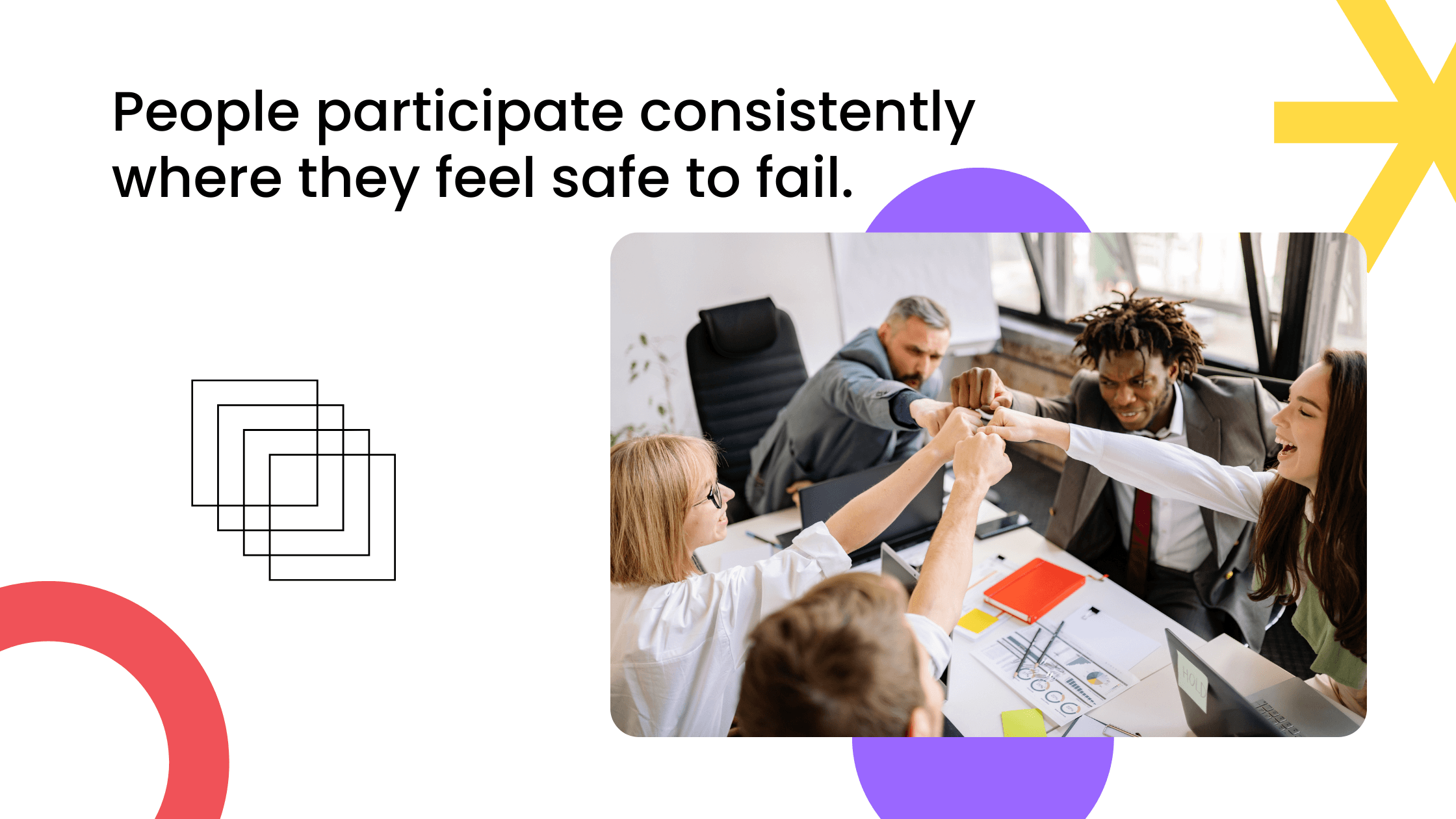 Group celebrating together; members stay consistent in coaching communities where they feel safe to fail and grow.