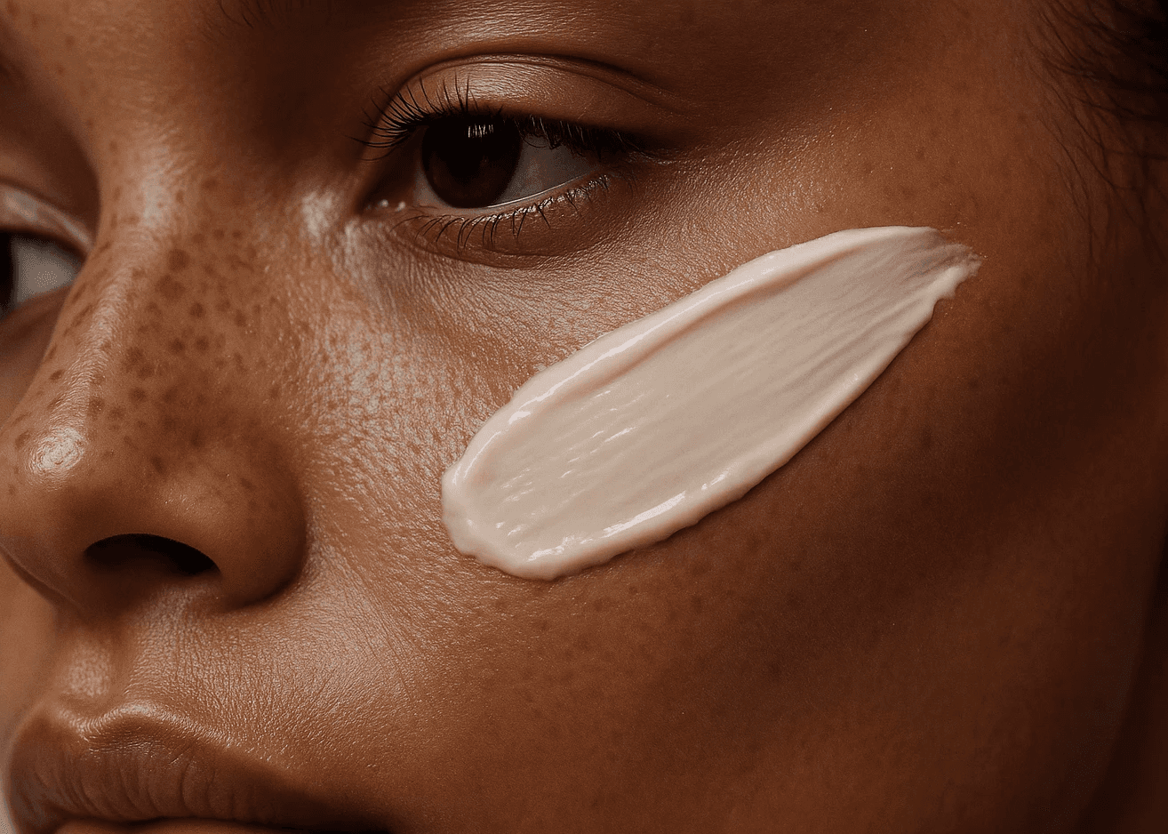 Close-up of face cream on a womans face