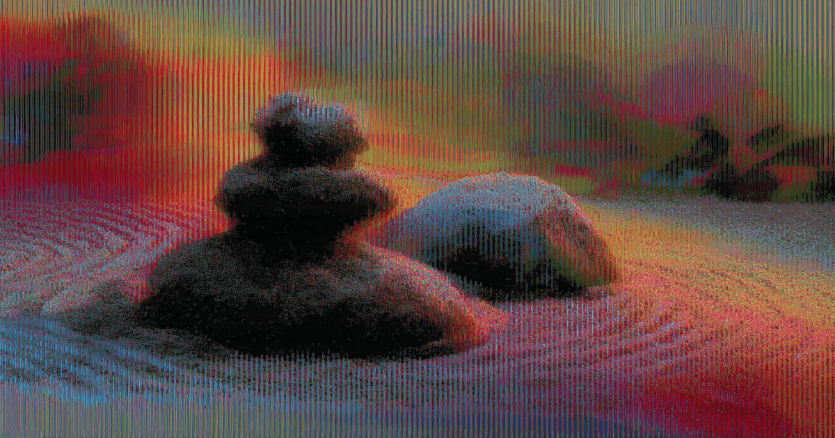 A glitched out Japanese rock garden