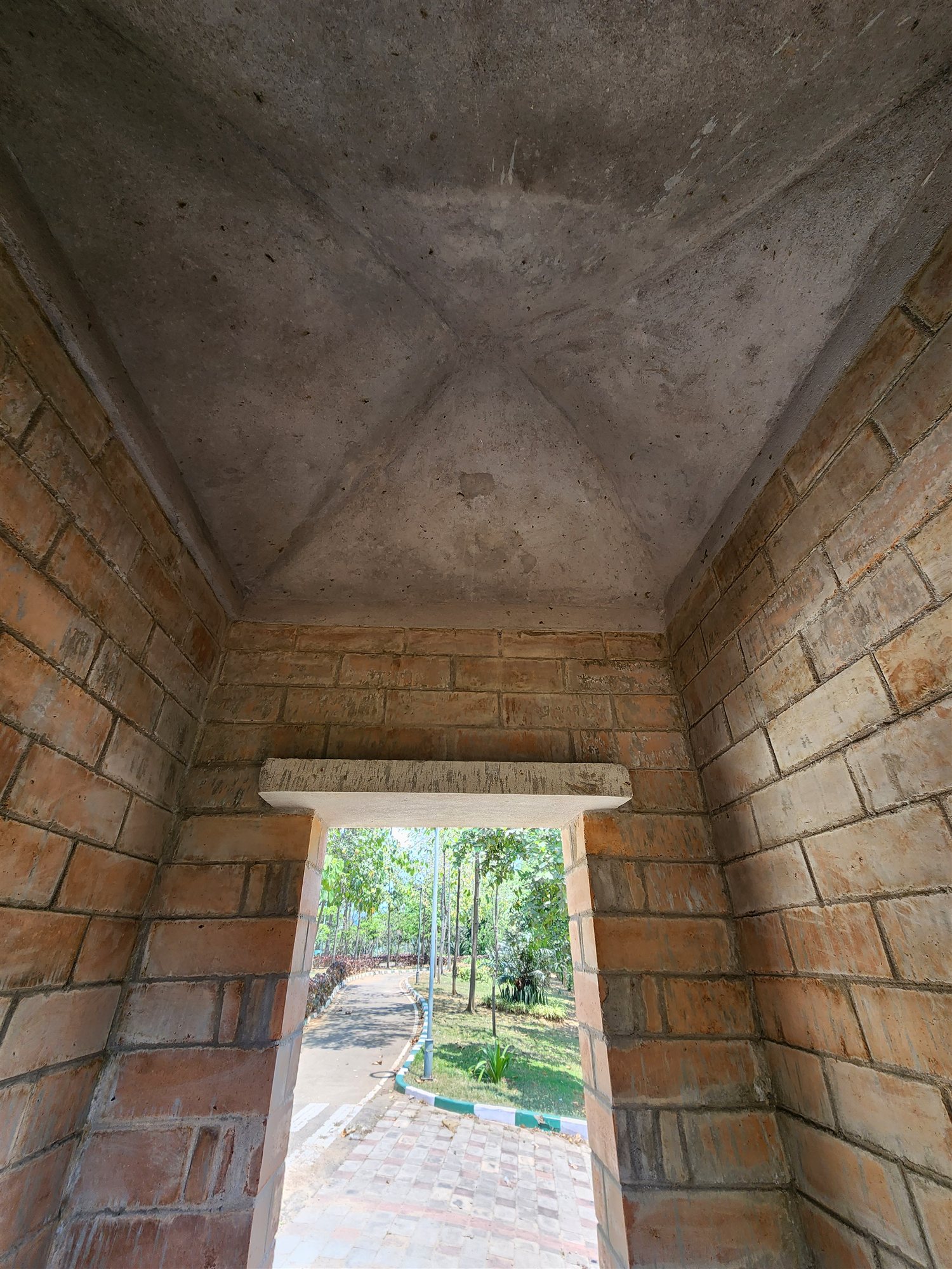 Inside the ticket counter: exposed Agrocrete® block walls frame the service opening onto the park