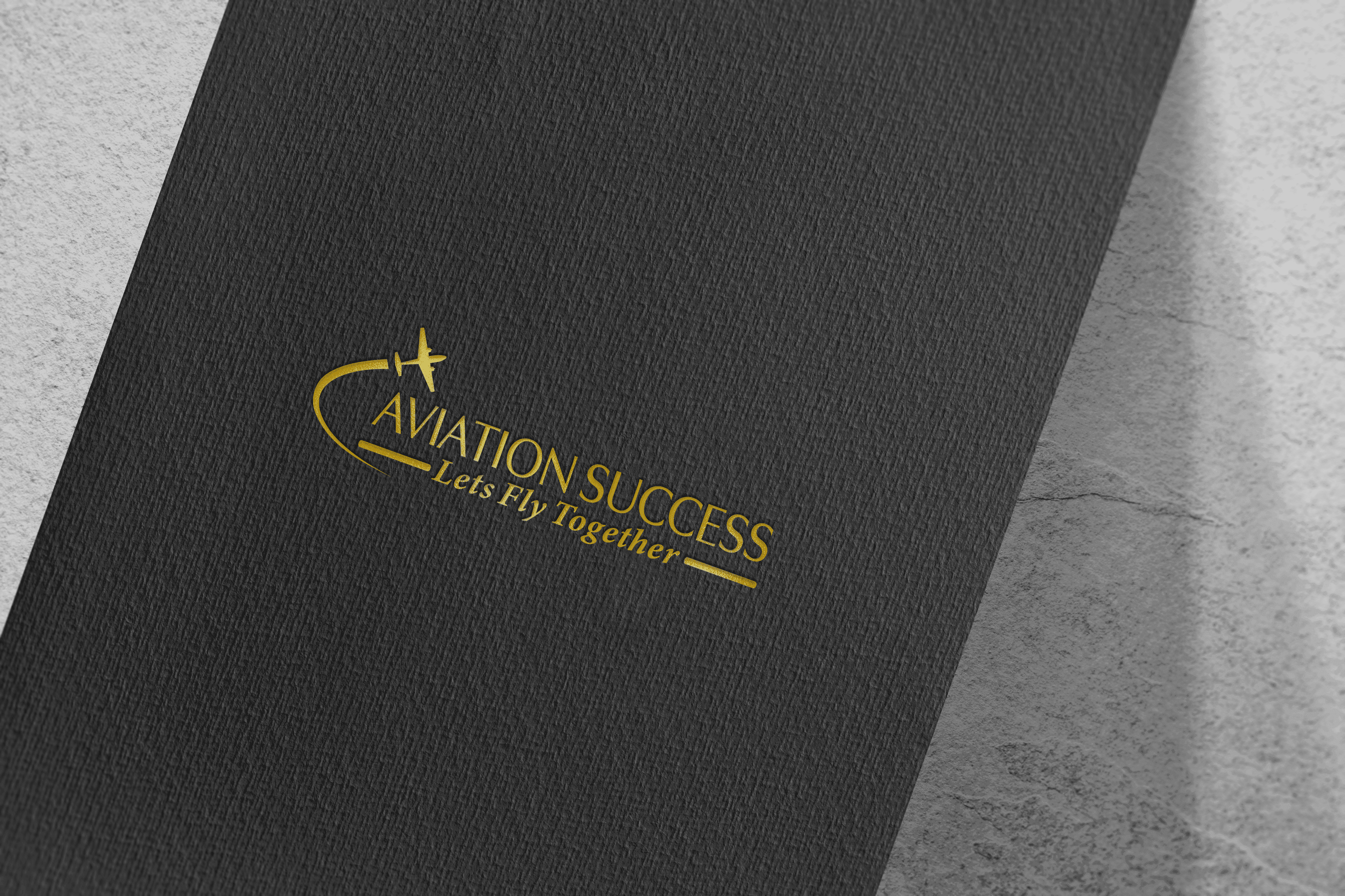 Aviation Success logo with a gold airplane and text "Lets Fly Together" on a dark paper