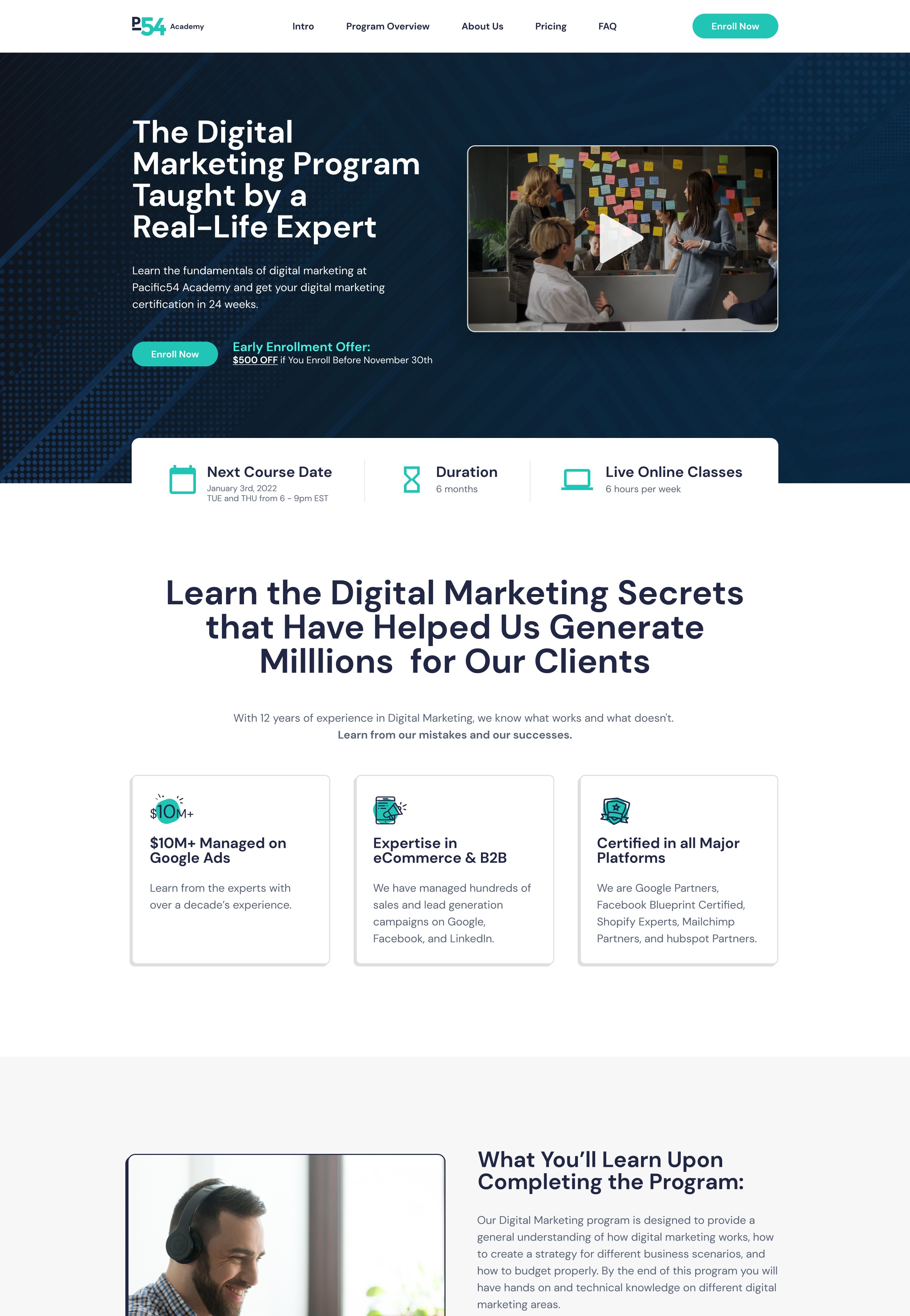 P54 Academy landing page