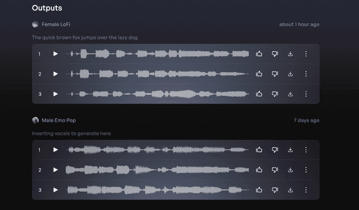 Sorties vocales du générateur vocal Kits AI