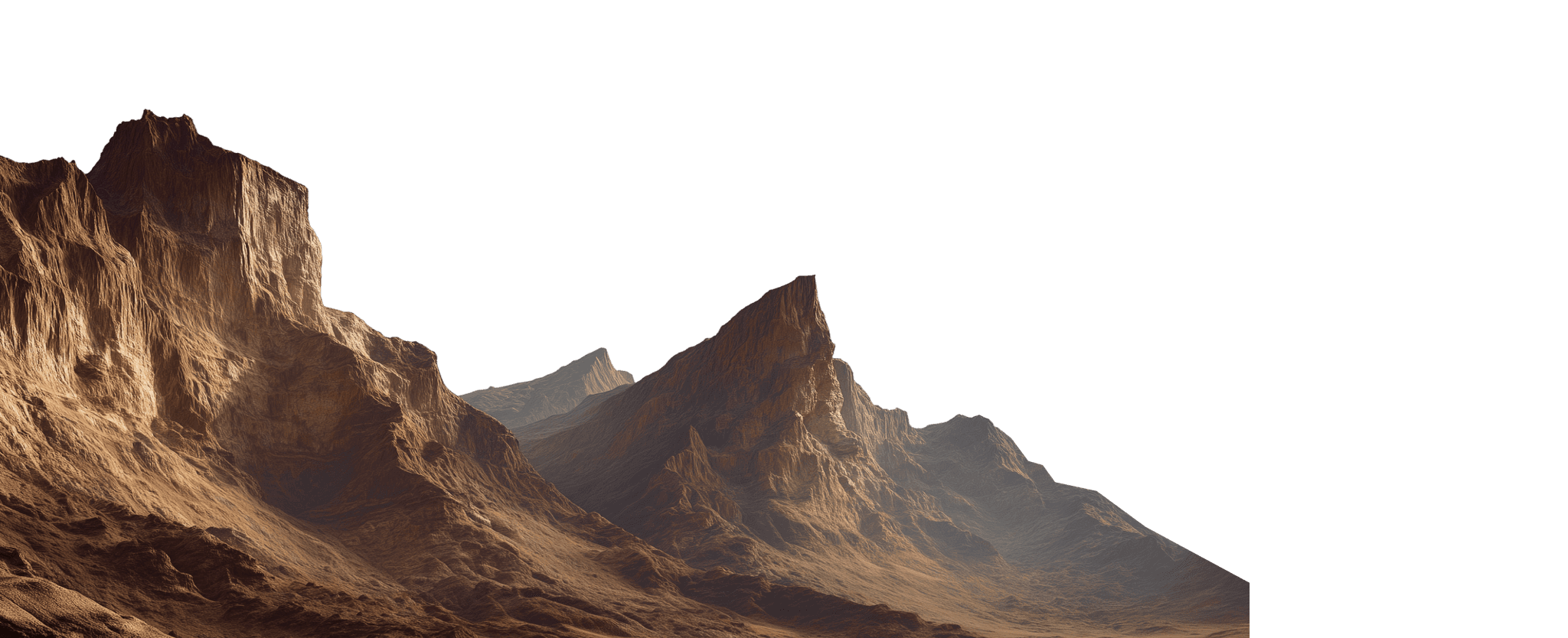 A breathtaking view of rugged, rocky mountains under a clear blue sky, highlighting the natural beauty and serenity of a remote, desert-like landscape.