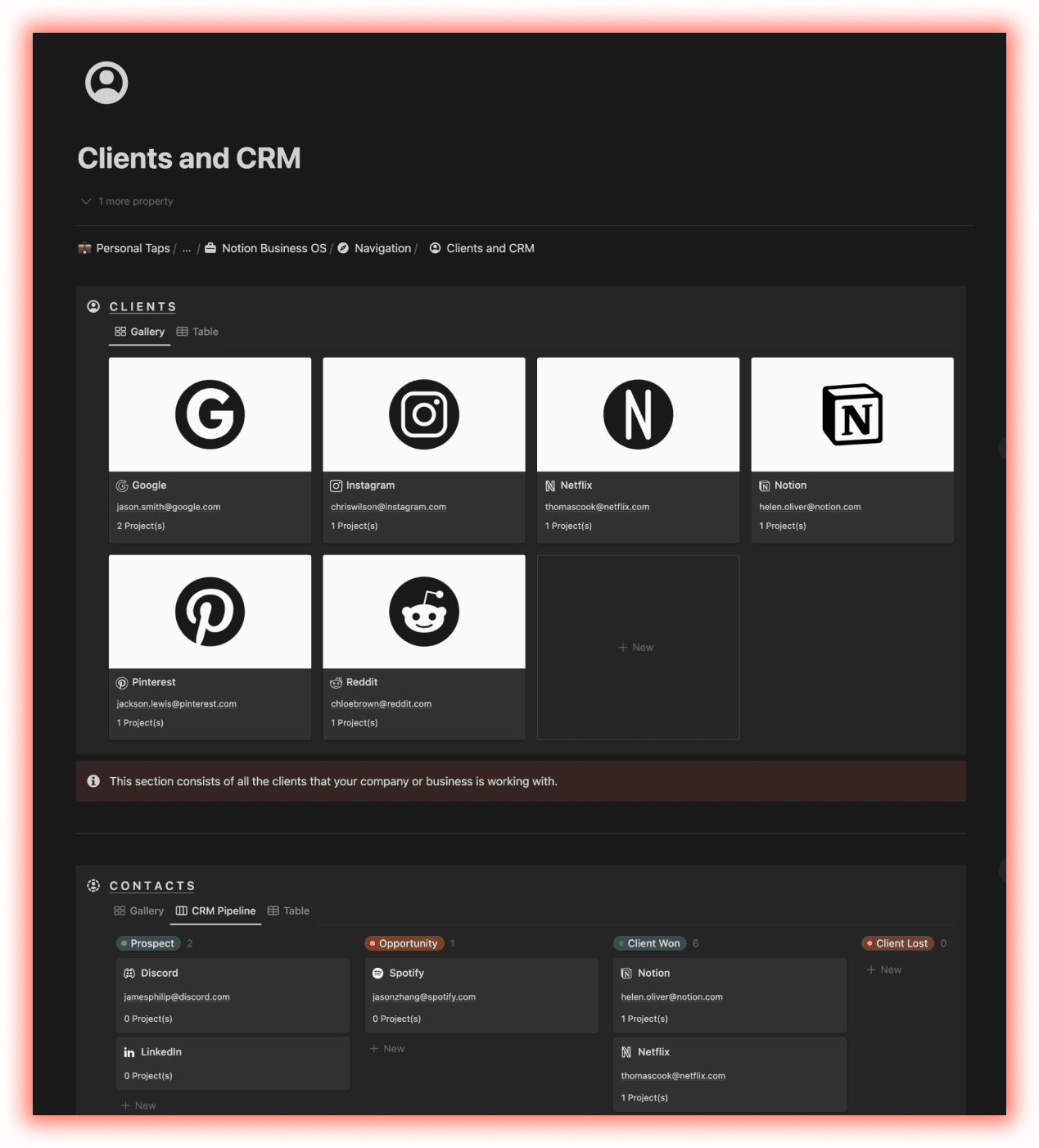 Manage Contacts and Clients using Notion