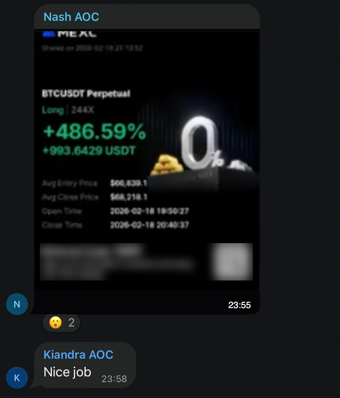 Nash made +486% (nearly $1K) on one BTC trade