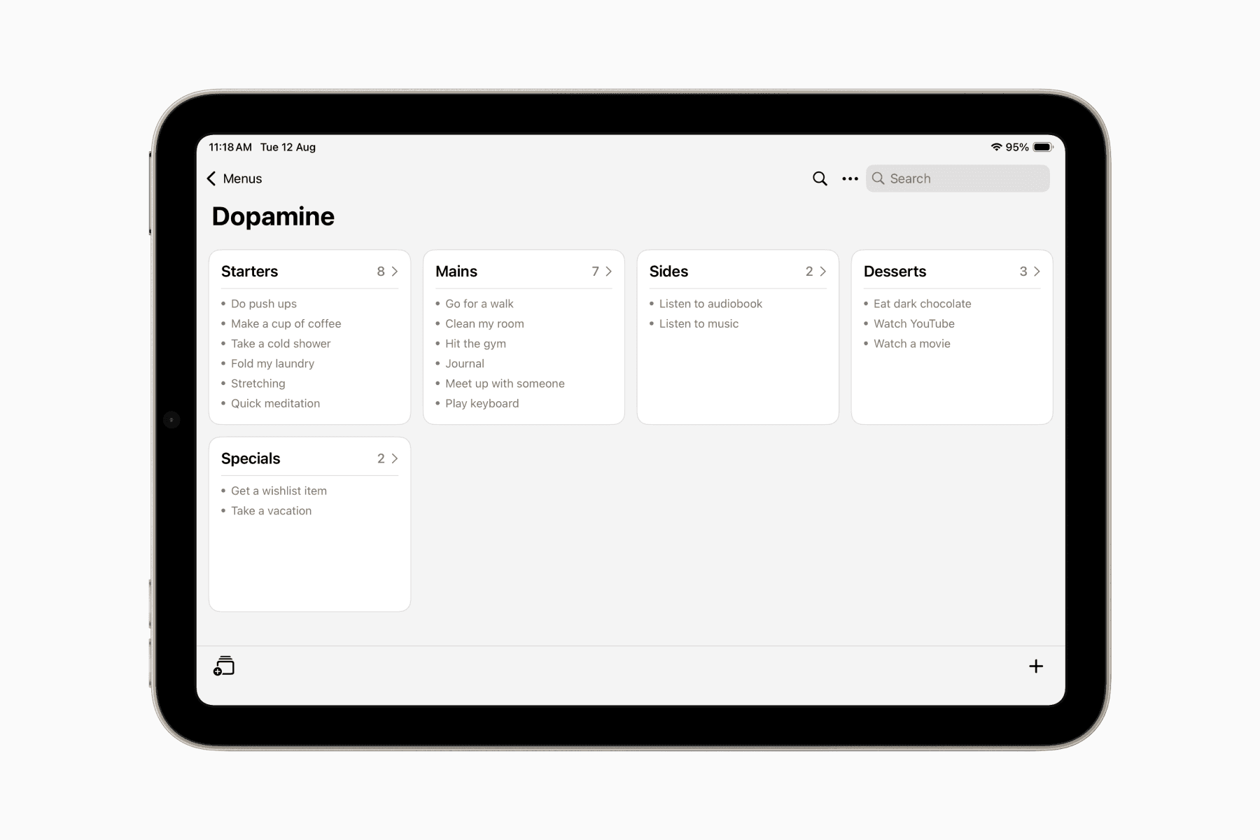 A Dopamine Menu in the Menu app on the iPad