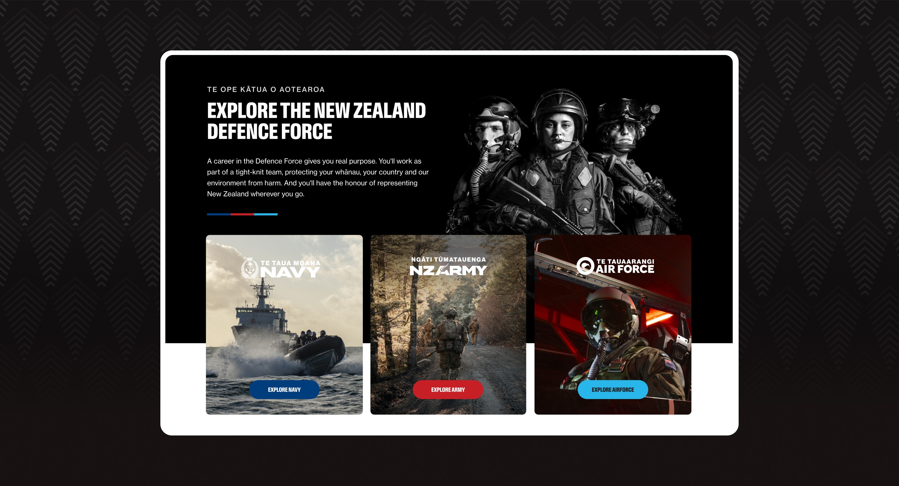 homepage of NZDF Careers