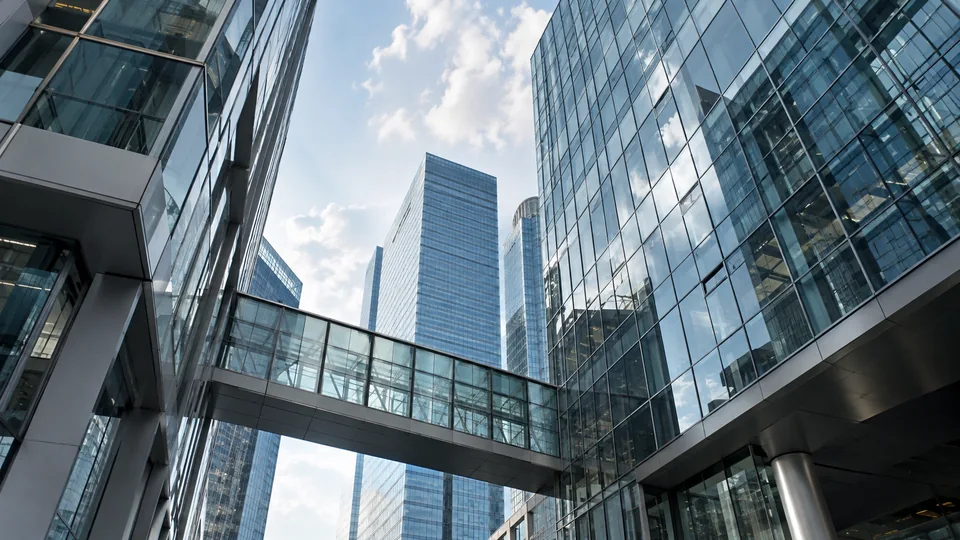 Glass and steel architecture in a modern financial district