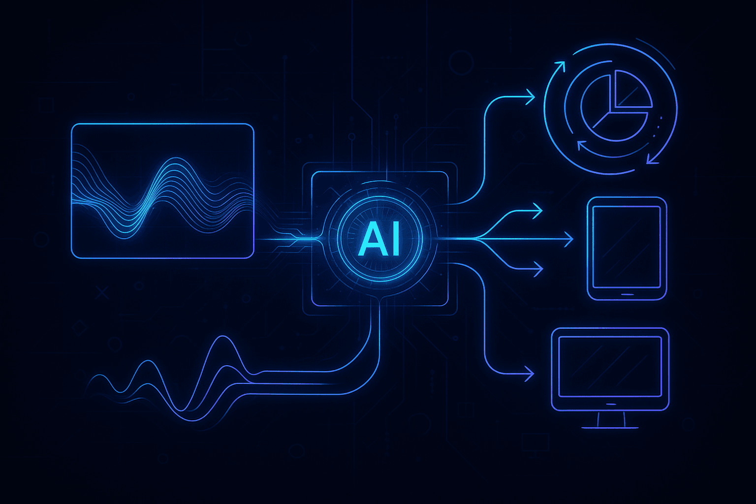 Concept diagram of AI engine doing real-time video optimization with adaptive outputs and feedback loops
