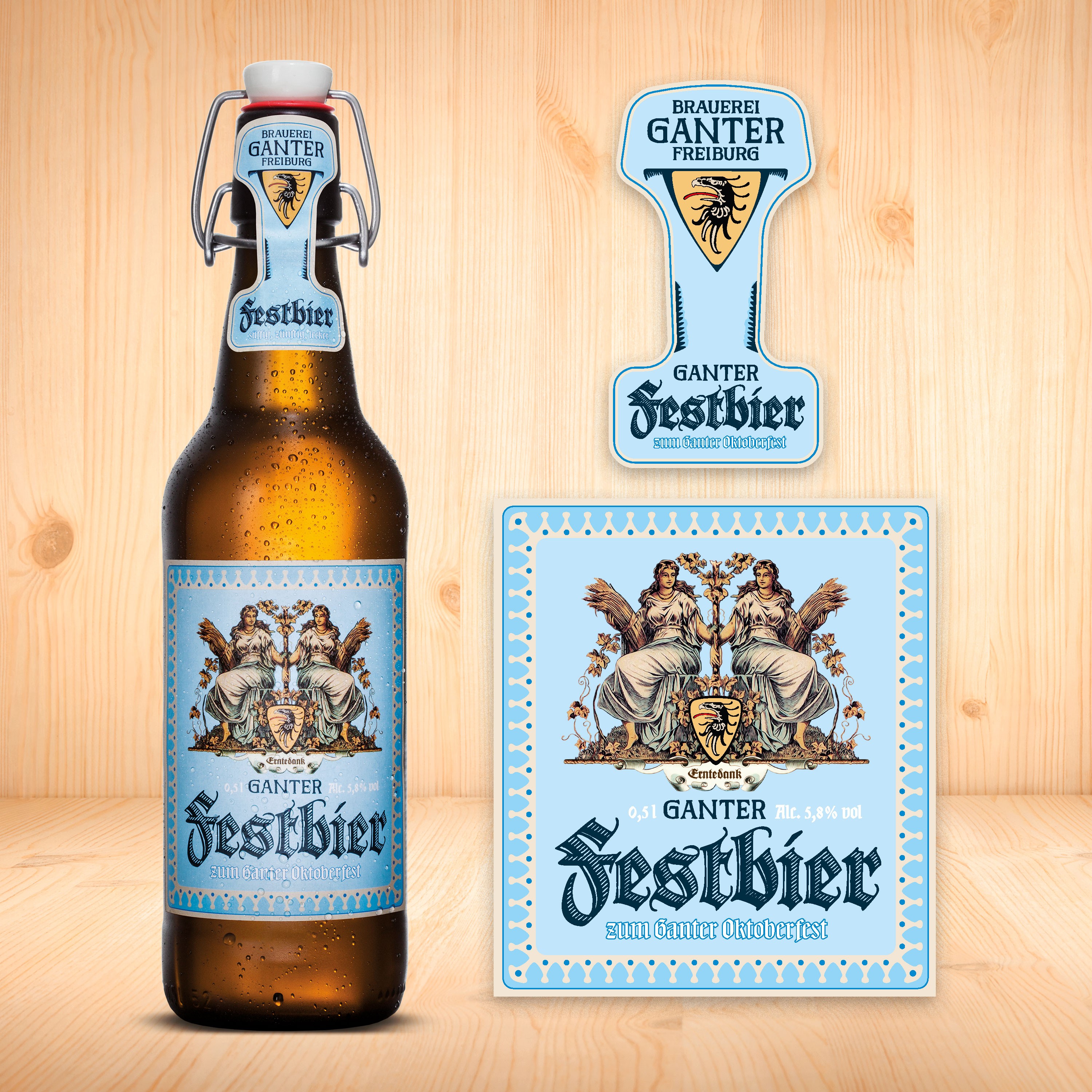 Flaschendesign für Ganter Bier Spezialitäten – klassisches Bieretikett neu interpretiert mit klarer Struktur und authentischer Farbwelt