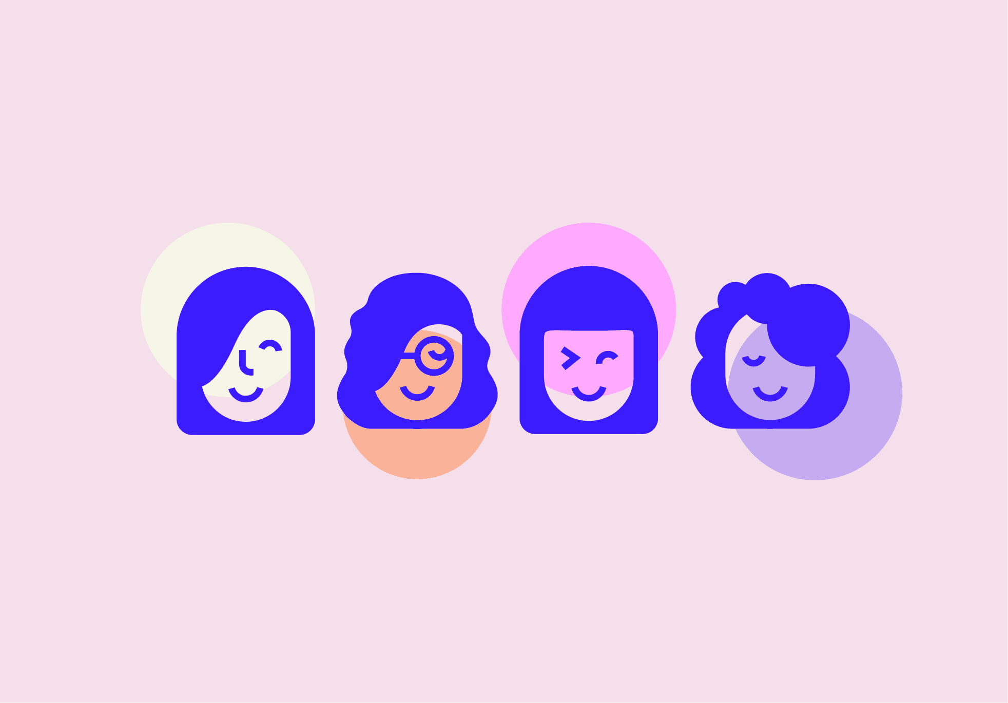 blue icons of a diverse set of women on a pink background