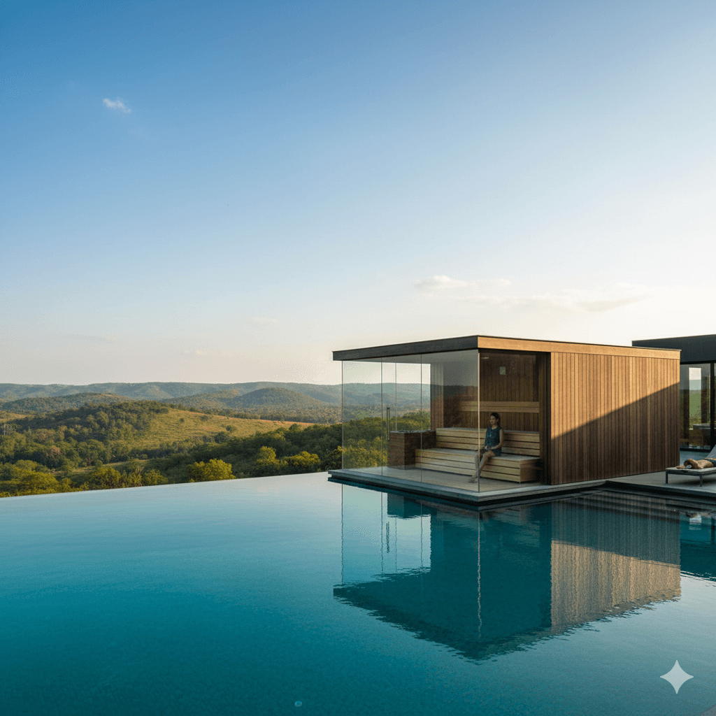 Floating sauna and scenic infinity pool amenity at M3M Antalya Hills, Sector 79.