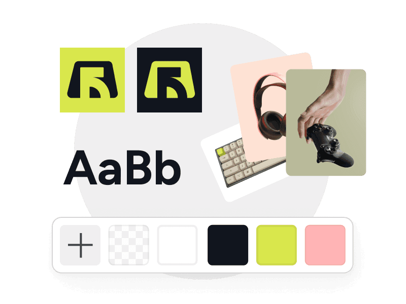Zasoby marki z wariantami logo, typografią, obrazami i wspólną paletą kolorów w Bannersnack.