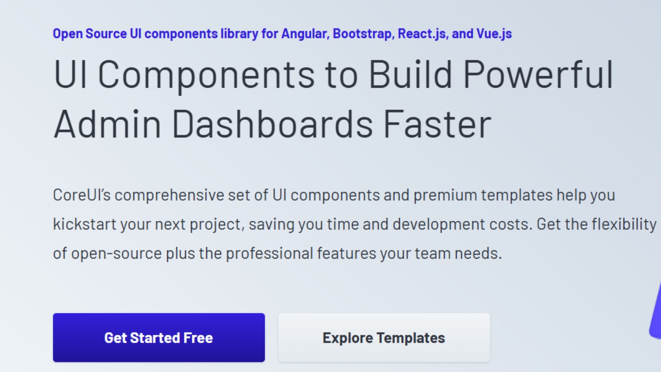 CoreUI landing page hero section
