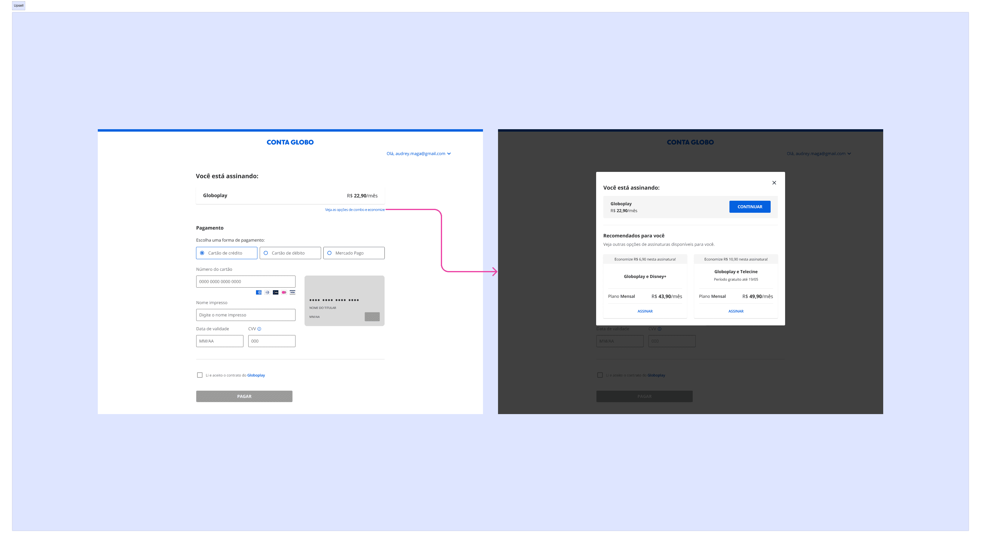 Example of a upsell flow