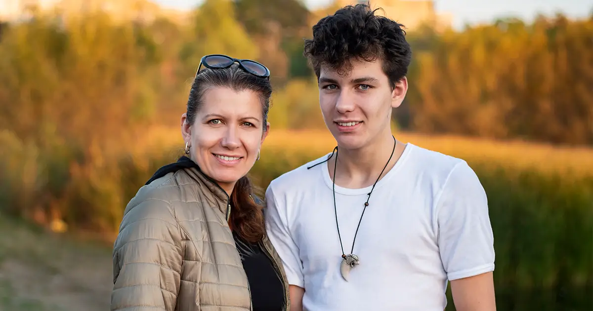 Illustration image of a mother and her son.