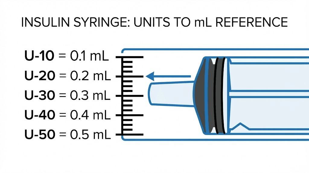 Insulin syringe units to mL conversion chart for peptide dosing