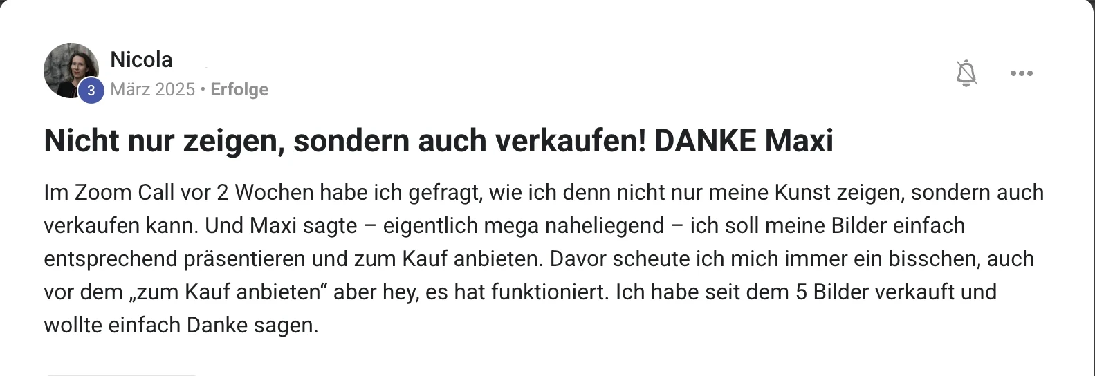 Kundenstimme KI Creator Akademie: Künstlerin Nicola verkauft fünf Bilder über Instagram