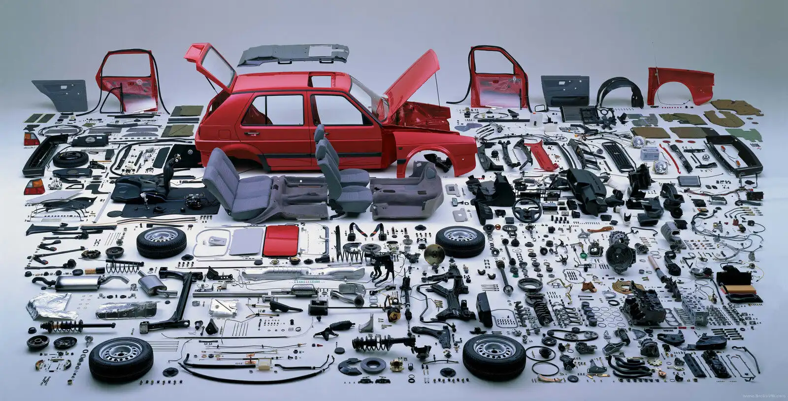 Exploded view of Volkswagen car parts