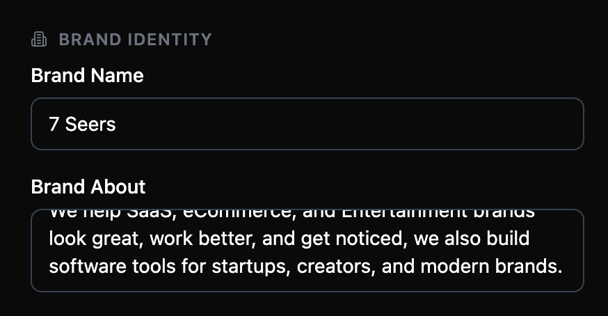 Brand identity section in RankFrame Personalization