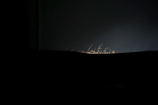 abstract rounded thin shapes in the dark are illuminated slightly from the right side